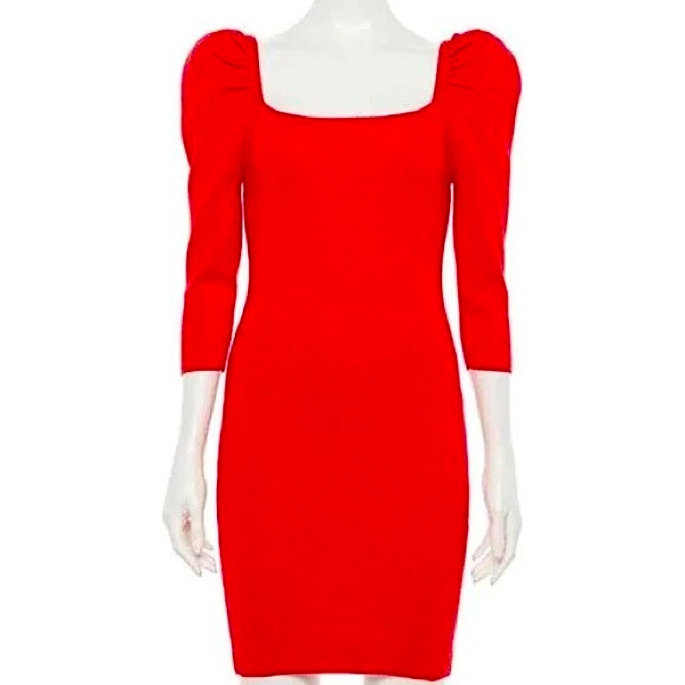Lily Rose Red Puffed Sleeved Bodycon Sweater Midi Dress, Women’s Size Small.